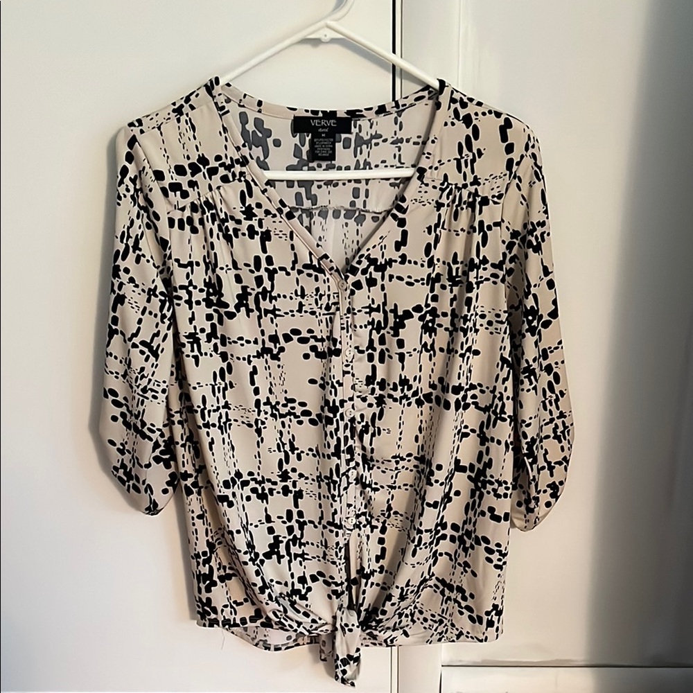 Verve Ami Black and White Tie Front Blouse
